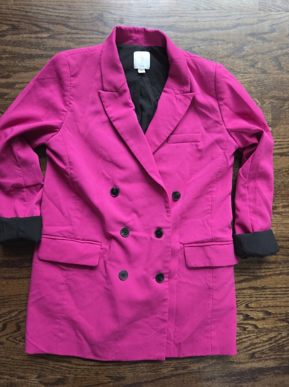 Joie Women’s Double-Breasted Fuchsia Blazer Jacket With Black Lining Oversized